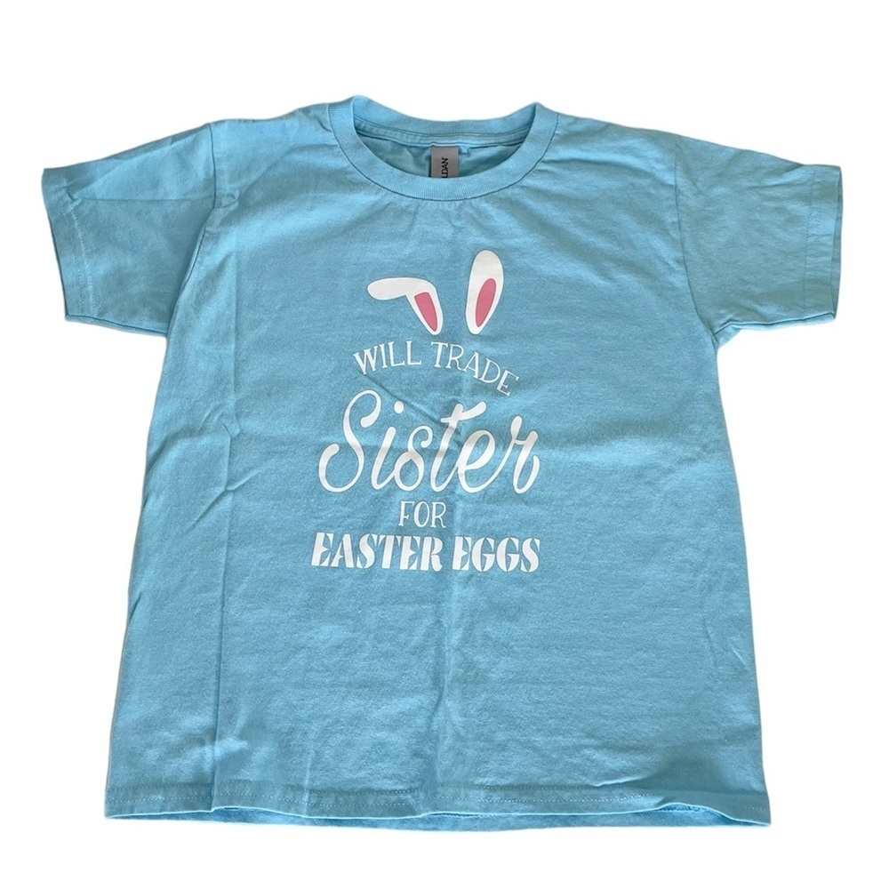 Gildan 100% Heavy Cotton Blue Easter Graphic T-Shirt Youth size XS - Picture 2 of 13